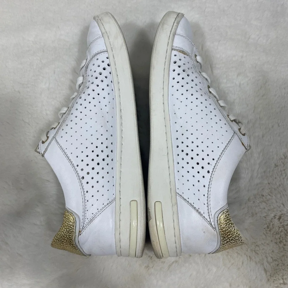 Geox Jayden B White Leather Sneakers Gold Detail Perforated Low Top Casual Shoes